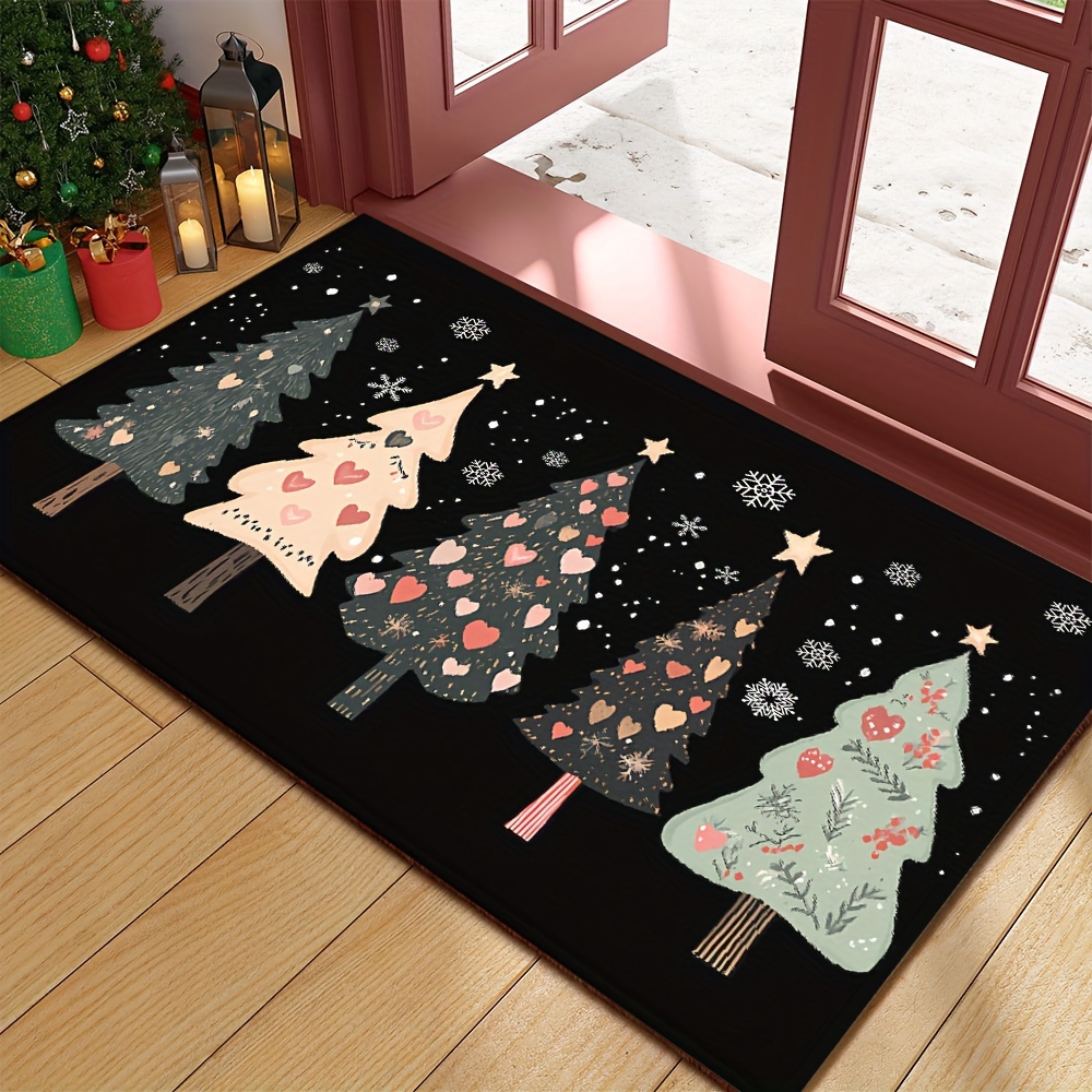 

Christmas Tree Welcome Doormat - Non-slip, Machine Washable, Polyester With Rubber Backing - Decor, Doorways, Living Rooms & Outdoor , Christmas Decor