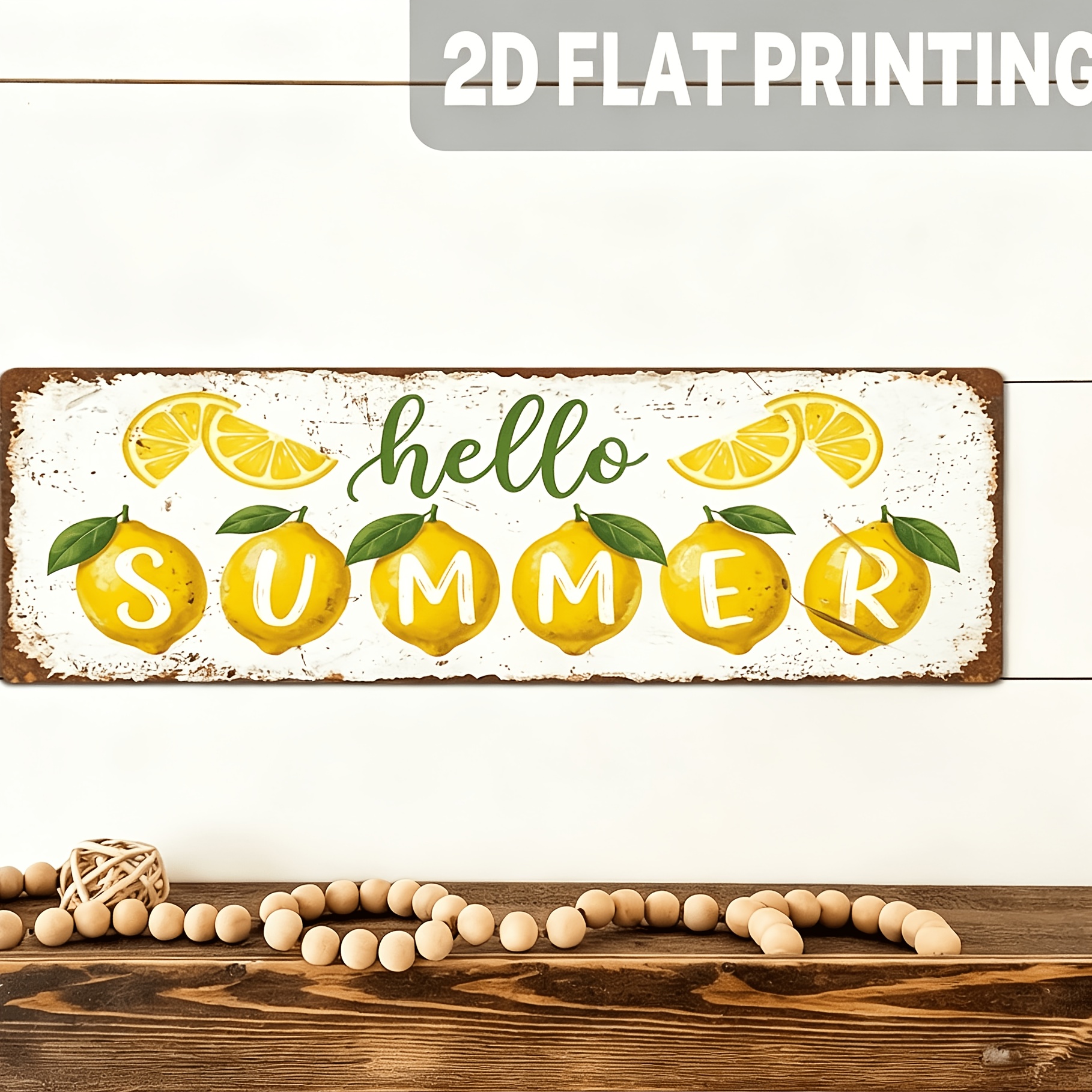 TEMU 2d Flat - 【2d Flat】 2d Flat - [2d Flat] A Rustic Lemon-themed Wall Decoration In A Flat 2d Design, Featuring 'hello, Summer' Along With Lemon