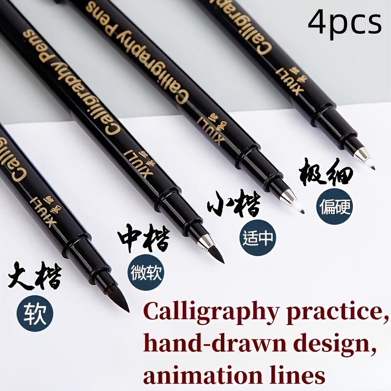 4pcs Calligraphy Pen Set, For Handwriting Fonts - Fine And Sharp, Refillable Black Ink, Nimble Oval-shaped Pen Body, Lightweight Plastic Material, Art And Painting. For Professional Artistic Use