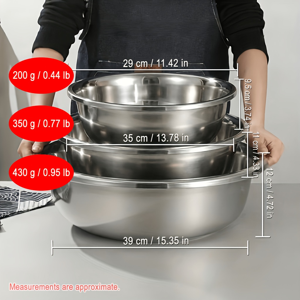 TEMU Stainless Steel Basin, Large Thickened Round Metal Wash Basin, Mixing Bowl For Kitchen And Home, 29/35/39cm