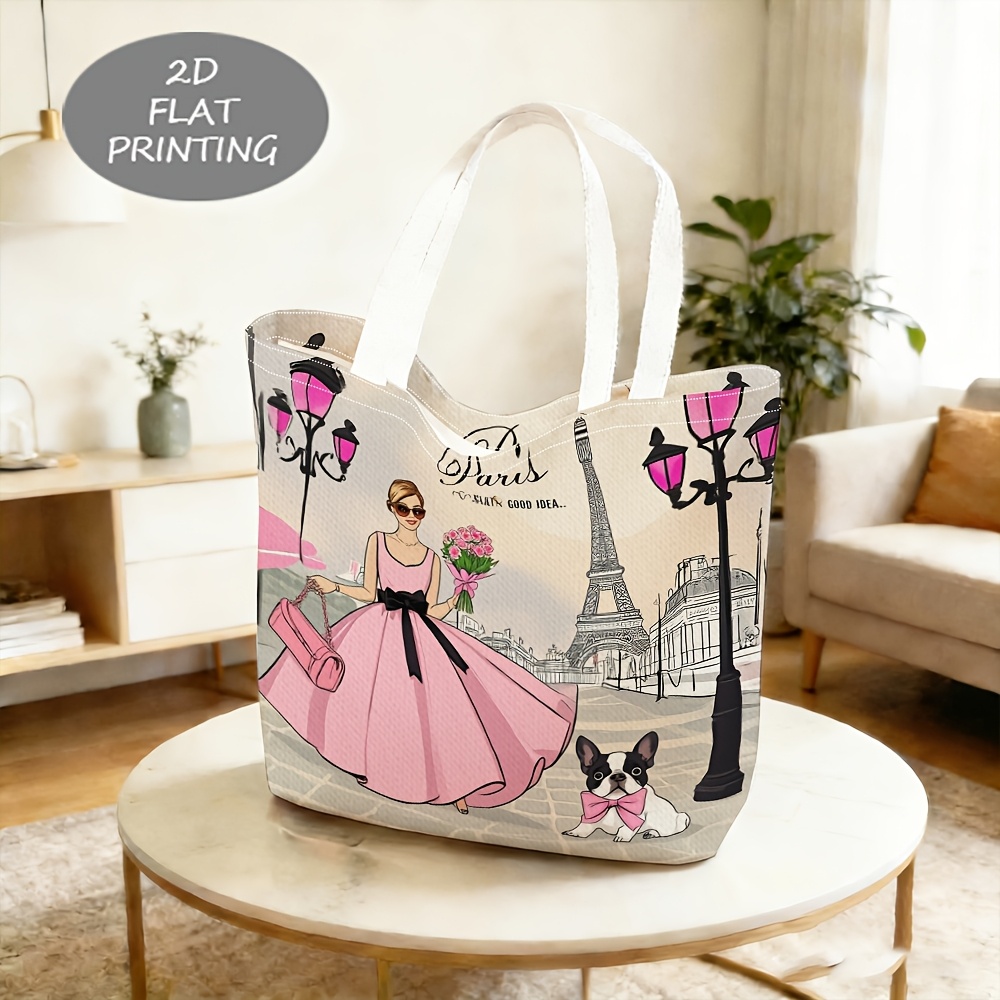 TEMU 1pc, Women's Shoulder Bag Parisian Fashion Theme Print, Exquisite Women's Shoulder Bag, Holiday Gift, -friendly, Party Souvenir, Daily Use,