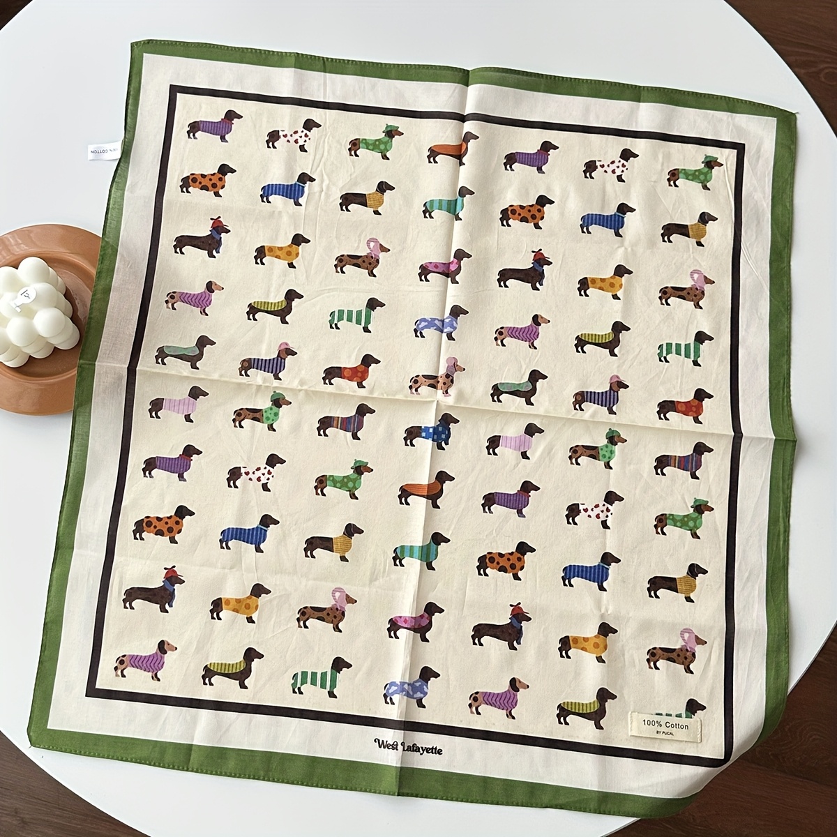 Image of A Lightweight Design, Women's Vintage Floral Square Scarf, Casual Headscarf, Weekend Outing Neck Accessory, Hand Wash Or , Puppy Pattern Print