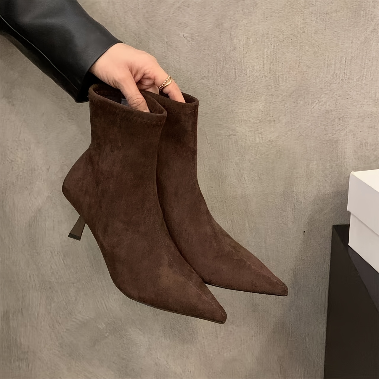 TEMU Fashionable Women's Stiletto Ankle Boots With Pointed Toes And Stretch Fabric, With Skirts Or Pants. Suitable For Summer, Spring, Spring Break,