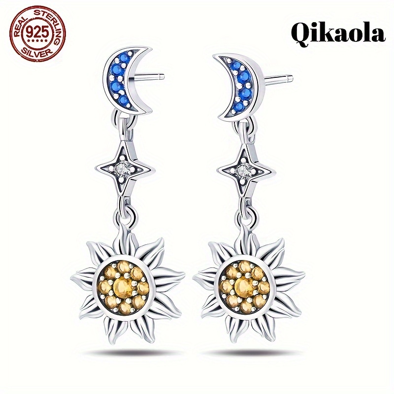 

Original 925 Sterling Silver Zircon Star Moon Series High Quality Women's Earrings Elegant Dropping Earrings Minimalist Design Women's Earrings Party Wedding Jewelry Gifts Silver Weight 3g