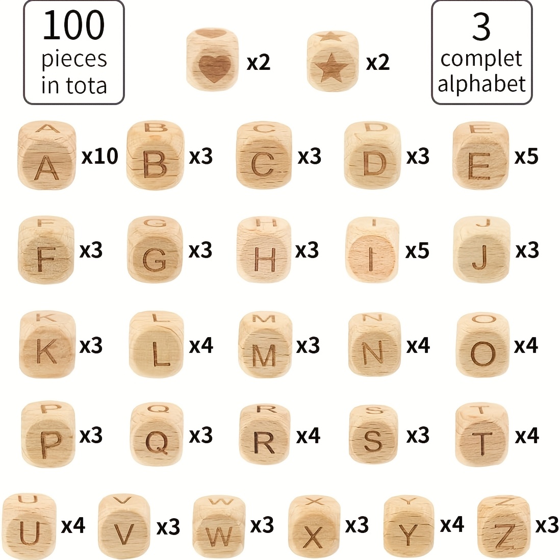 Image of 72/100pcs Wooden Letter Beads 12mm For Threading Wooden Beads Set With Letters Pack Of 100