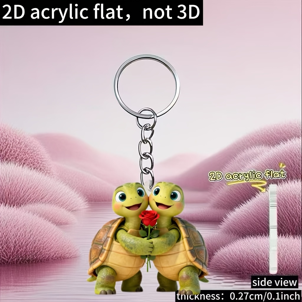 E-shop 2D Flach, 1 Stück Süßes Schildkröten-Paar Schlüsselanhänger – Kompatibel als Valentinstagsgeschenk – Acryl Passendes Paar (Männlich & Weiblich)