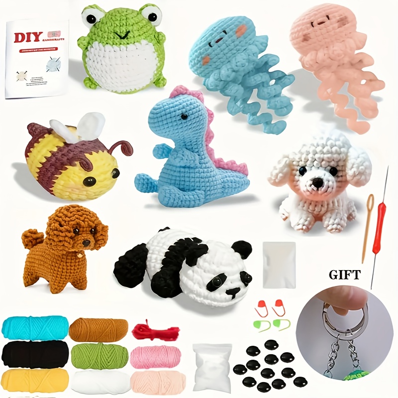 TEMU 8pcs Crochet Kit For Beginners, Crochet Animal Kit, Crochet Starter Kit With Crochet Hooks, Yarn, Instructions Video, Crochet Set For Beginners