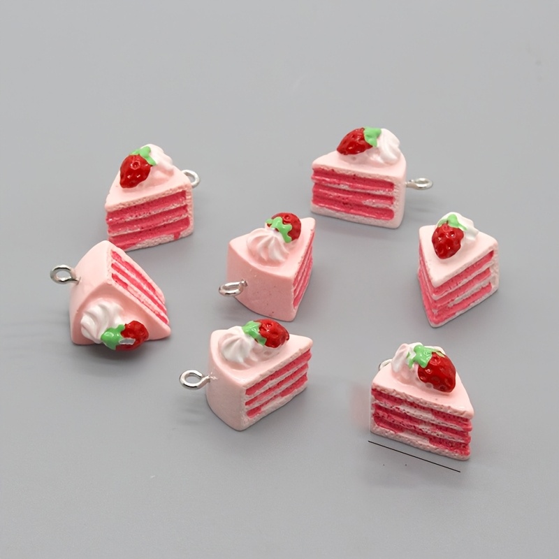 

10pcs Cute 3d Strawberry Cake Resin Charms - Diy Earrings & Bracelets, Fashionable Jewelry Accessories