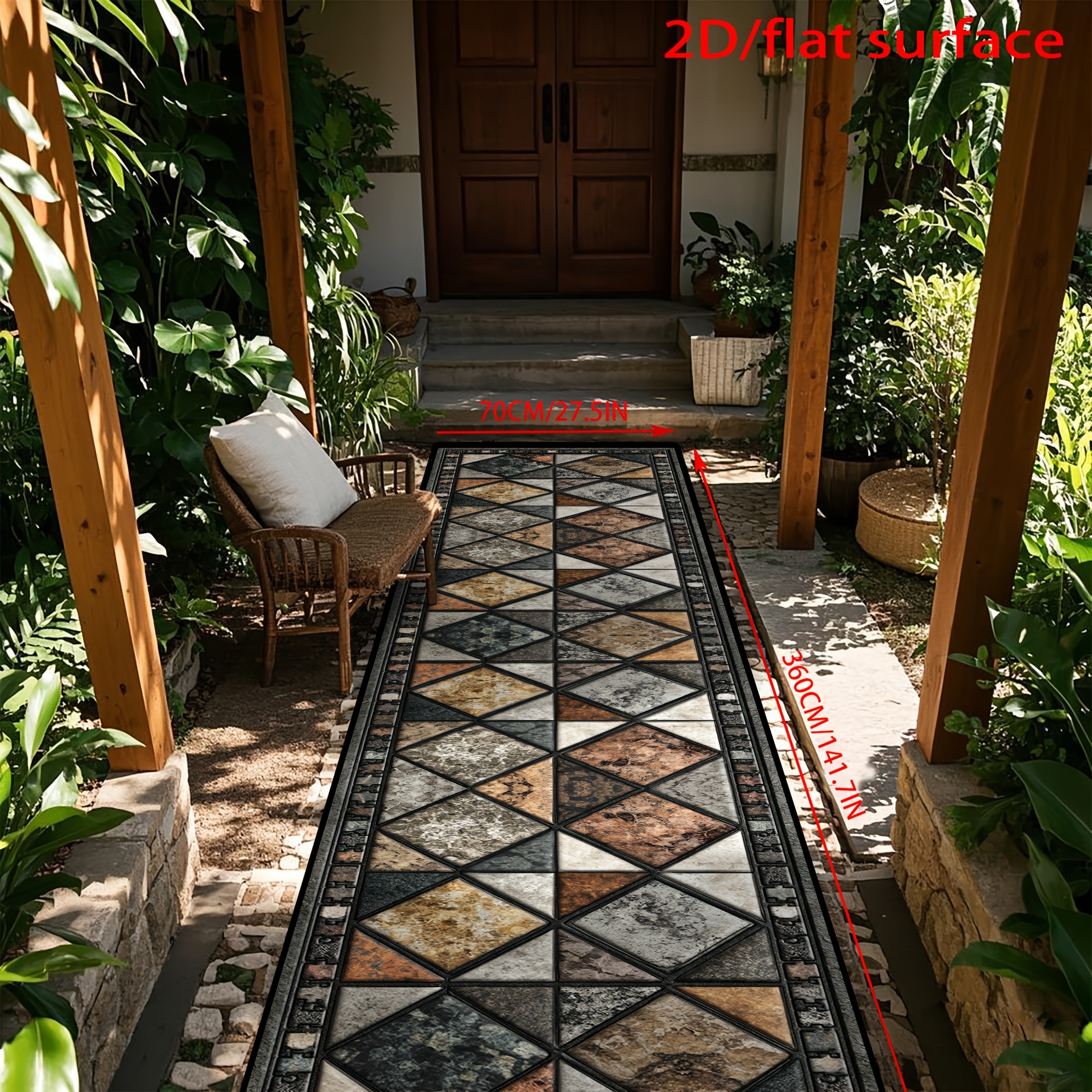 TEMU []a Single Exquisite Diamond Checkered Mat For Outdoor Courtyards And Gardens, Washable Large Area Carpet For Corridors And , Decorative And