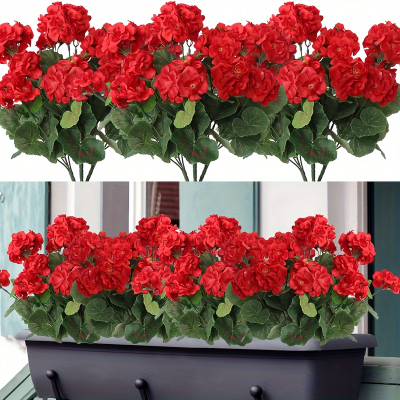 

3pcs Artificial Red Geranium Shrubs, Artificial Flowers Outdoor Plant Shrubs, Red Geraniums Flower Used For Decoration, , , Cemeteries, Vases, Tabletop Decorations