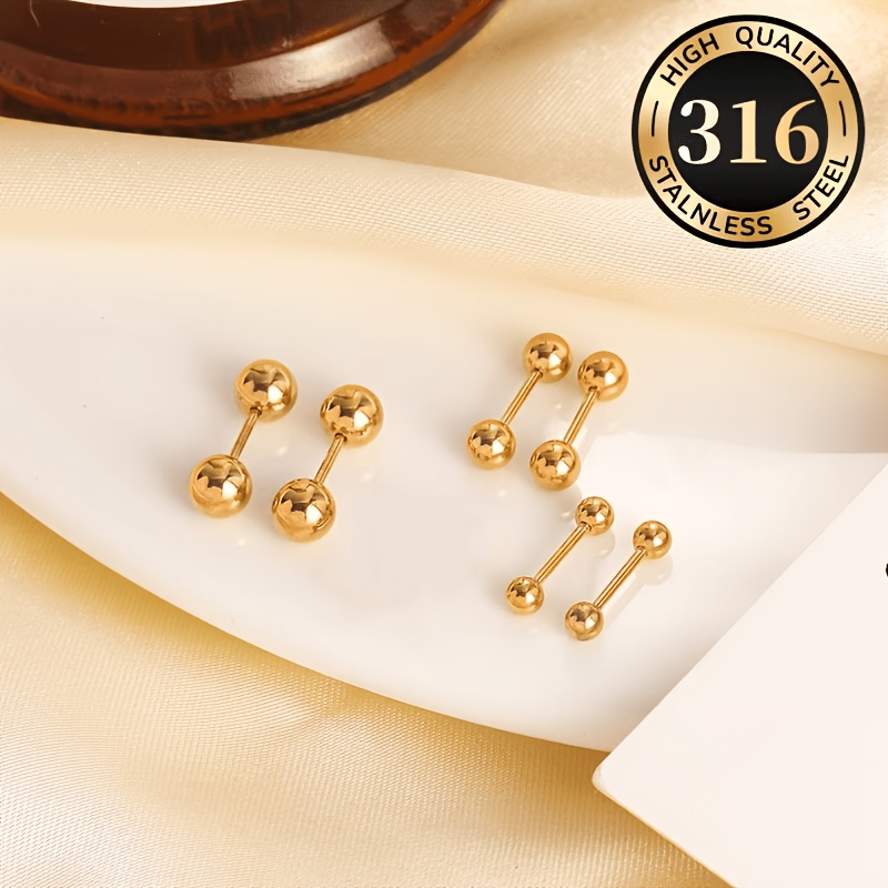 TEMU Lot de 6 boucles d'oreilles clous en acier inoxydable 316 de haricot, boucles d'oreilles clous minimalistes, ensemble combiné 3/4/5 mm, unisexe,