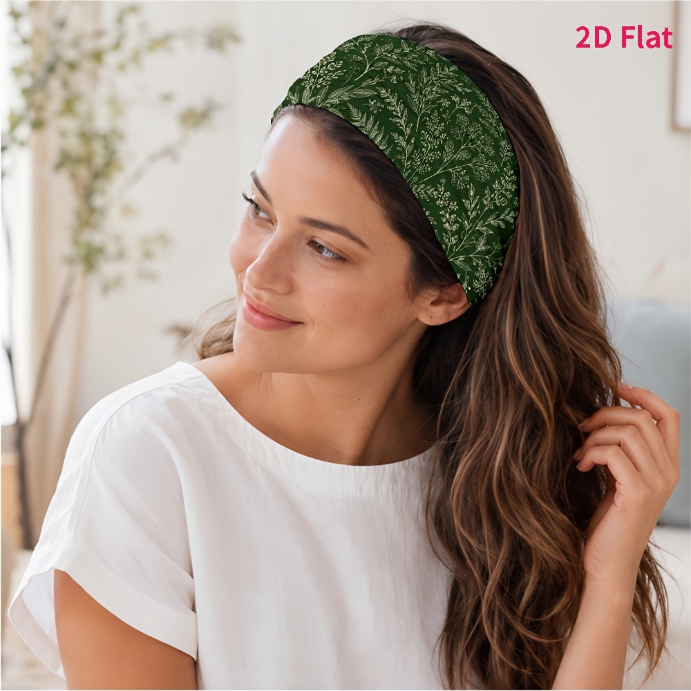 TEMU 2d Flat 1pc New Style Hairband, Dark With Retro Plant Hand-drawn Pattern, Suitable For Yoga/fitness/daily /skincare, Photo /outing, Easy And