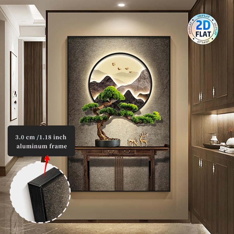 TEMU 2d Flat, 2d Flat, A Framed 2d/flat Metal Artwork, High-definition Printed Poster, Featuring A Canvas Wall Art Of A Pine Tree Symbolizing Fortune