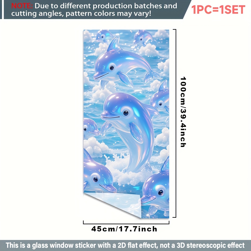E-shop 2D Flat - 2D Flat - Eine Rolle 2D-Fensterfolie mit glänzendem Delfinmuster, hergestellt aus PVC mit statischer Haftung für einfache Anbringung.