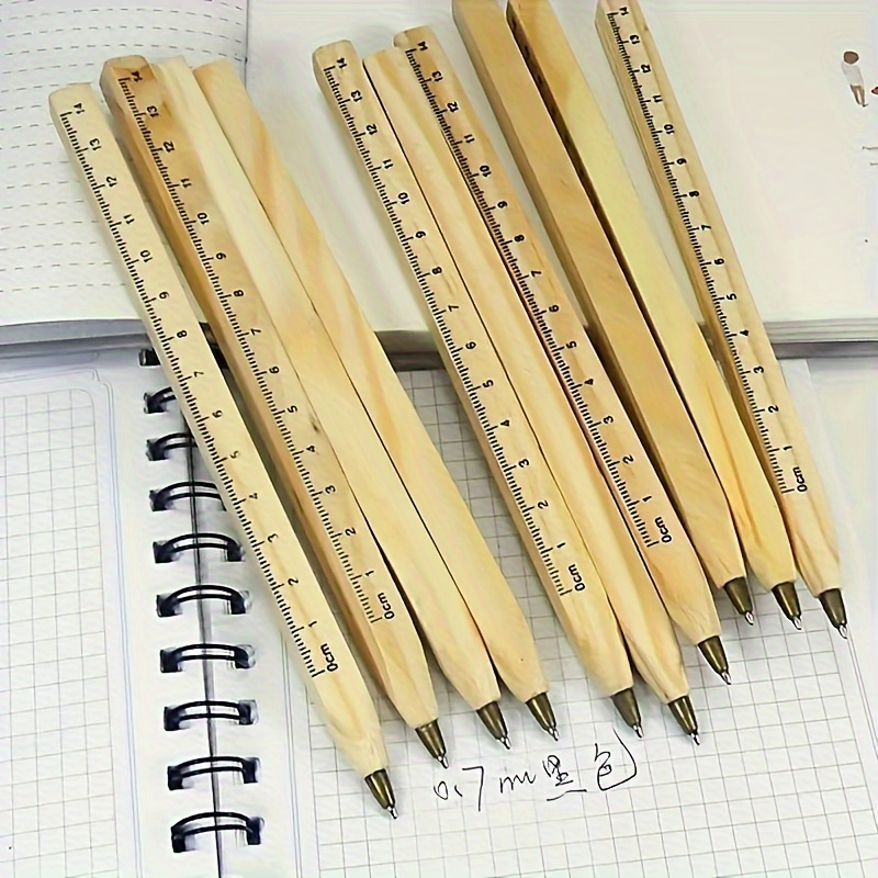 

3pcs Multifunctional Ballpoint Pens With Built-in Wooden Ruler - Ideal For School & Office , Stationery Gift Set