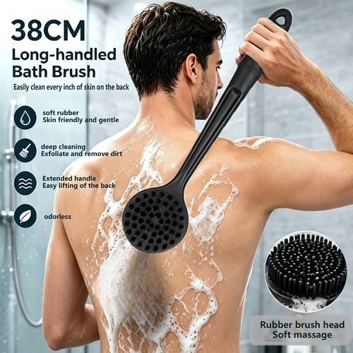 15 inch double sided back bath brush long handle soft rubber body exfoliating massage shower brush for cleansing