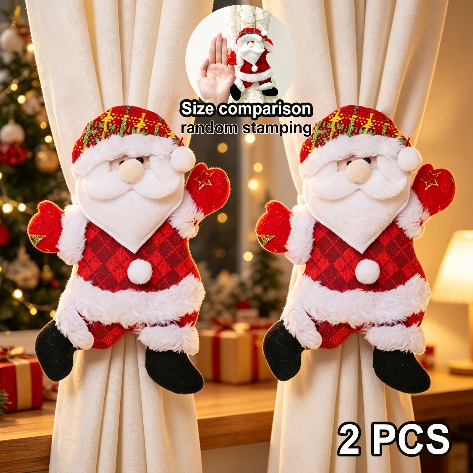 TEMU 2pcs Set Creative Christmas Santa Tiebacks 2026 Christmas Snowman New Year Curtain Holder For Christmas Xmas Holiday Window Decor Home