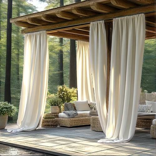 4pcs set polyester outdoor curtain rod pocket top style solid curtain 100 polyester woven curtain suitable for patio porch gazebo cabin privacy machine washable