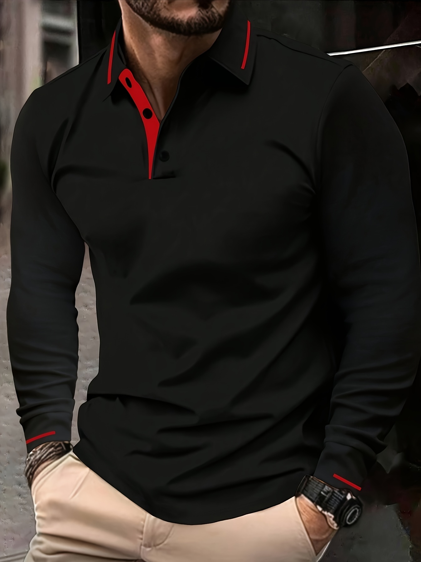 Men'S Fashion Long Sleeve Polo Shirt | Casual Golf Wear, Slight Stretch, Rib-Knit Details, Perfect for Spring/Fall