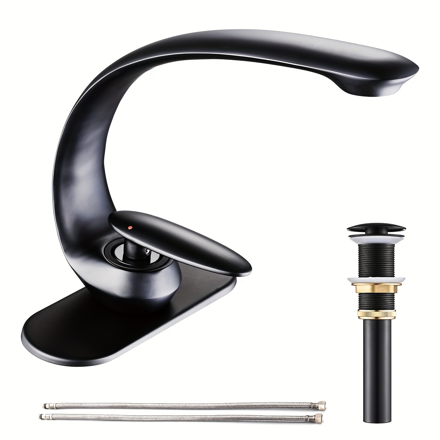 

Matte Black Bathroom Sink Faucet, C-shaped Curved Spout Bathroom Faucets For Sink 1 Hole, Brass Bath Sinks Faucet, Single Handle Vanity Faucet, Modern Restroom Faucet With Pop Up Drain