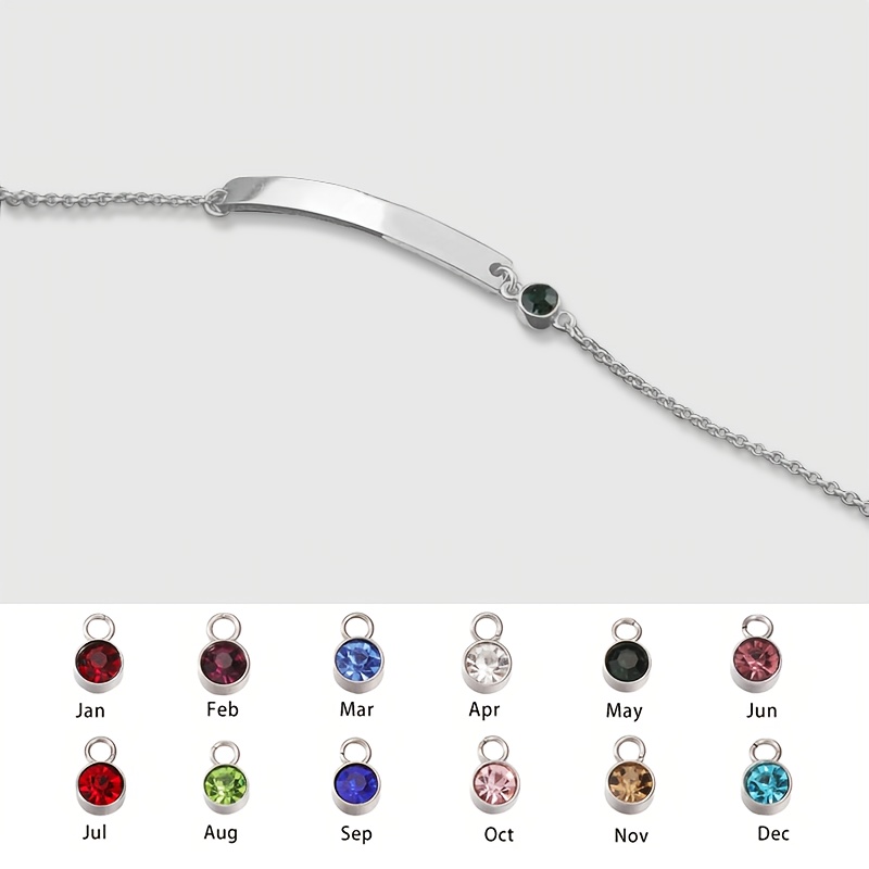 Personalized Birthstone Bracelet with Name Engraving, Golden Tone