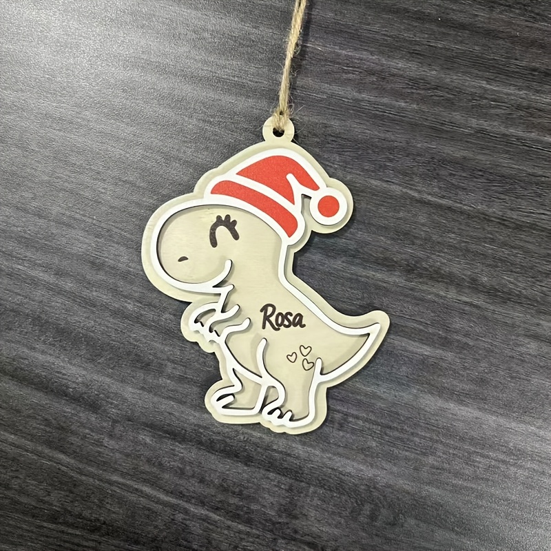 TEMU 1pc Cute Dinosaur Christmas Ornament, Christmas Holiday Decor Pendant, Double-layer Wooden Hanging Ornament, Customizable Name Ornament,