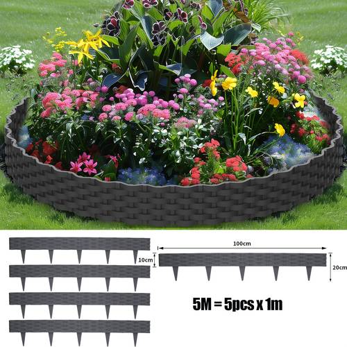 5/10m rattan-rasenkante aus kunststoff, beetbegrenzung im rattan-optik-design, biegbarer mähkantenschutz, flexible beetbegrenzung für den garten