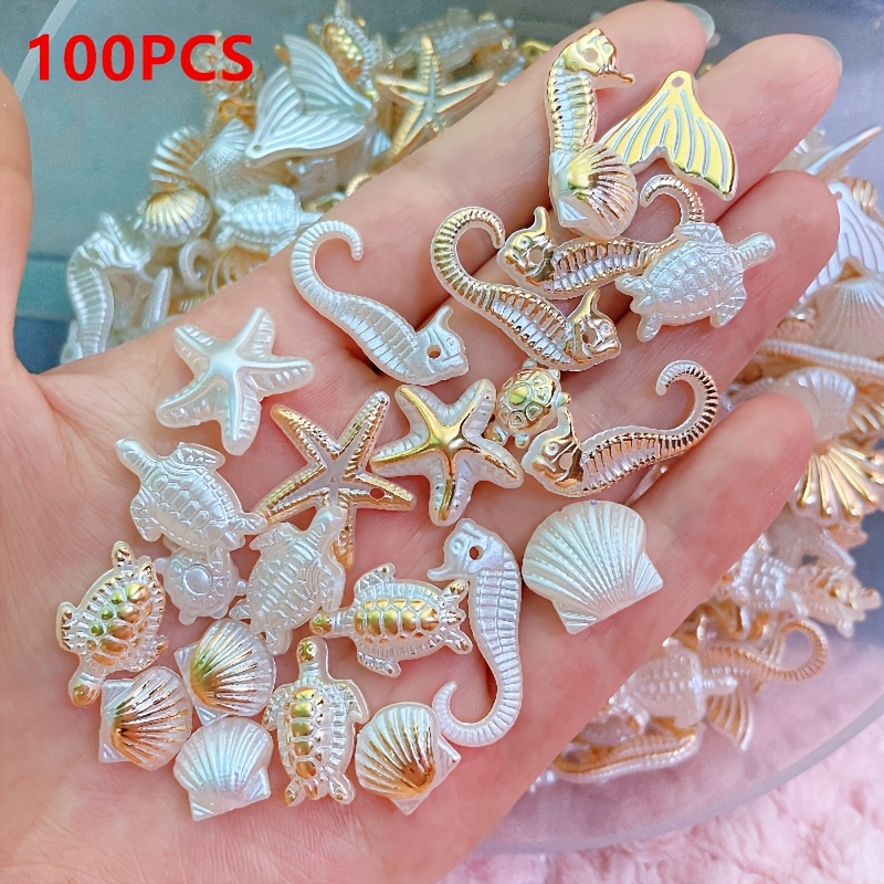 100/200pcs Spacer Beads, Acrylic Irregular Beads With Starfish, Seahorse, Shell, Turtle And , For Jewelry Making