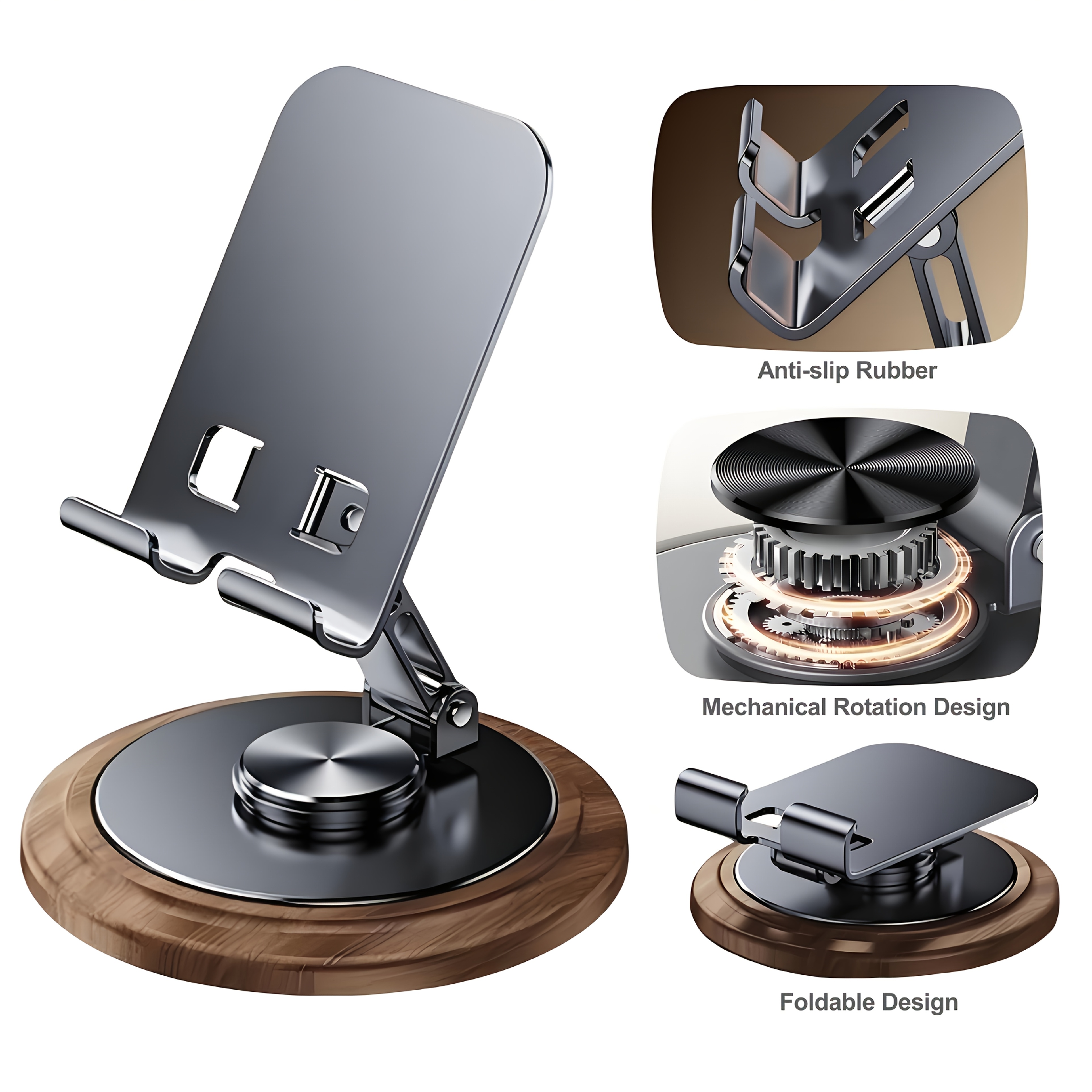 Image of Adjustable Cell Phone Stand, Foldable Desktop Phone Holder With Anti-slip Base, Portable Universal Stand For Iphone 17 16 15 14 13 Pro Max, Ipad & All Smartphones