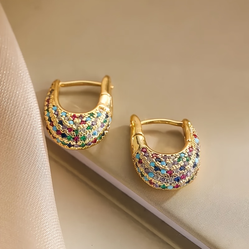 TEMU A Pair Of Light Luxury Fashionable U-shaped Copper Earrings With Synthetic Zirconia Inlays, Exquisite, Niche, And With A High-end Feel, Suitable
