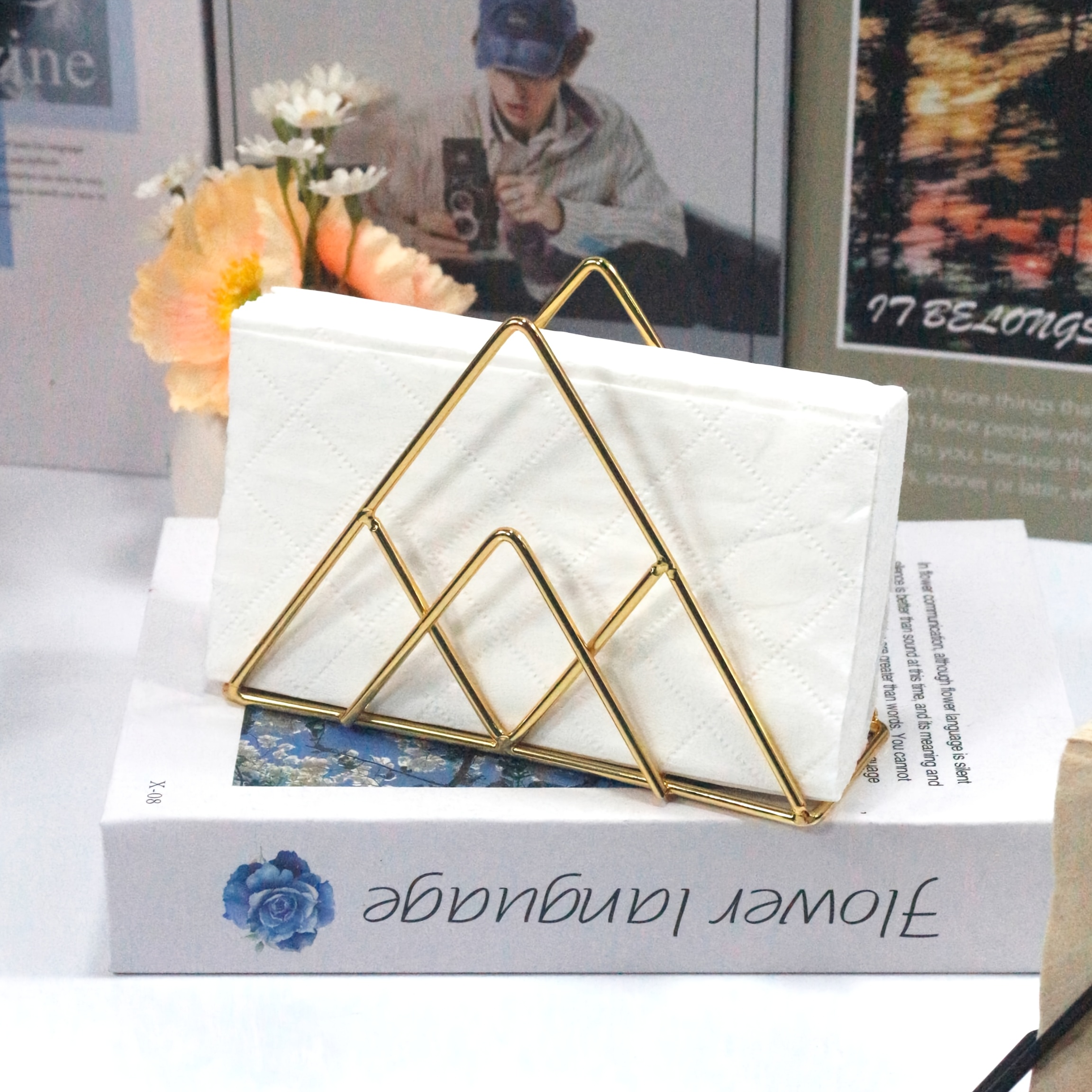 TEMU 1pc Minimalist Iron Triangle Vertical Napkin Holder, Wire Desktop Stand For Tissues, Convenient And Practical, Suitable For Daily Tissue Storage