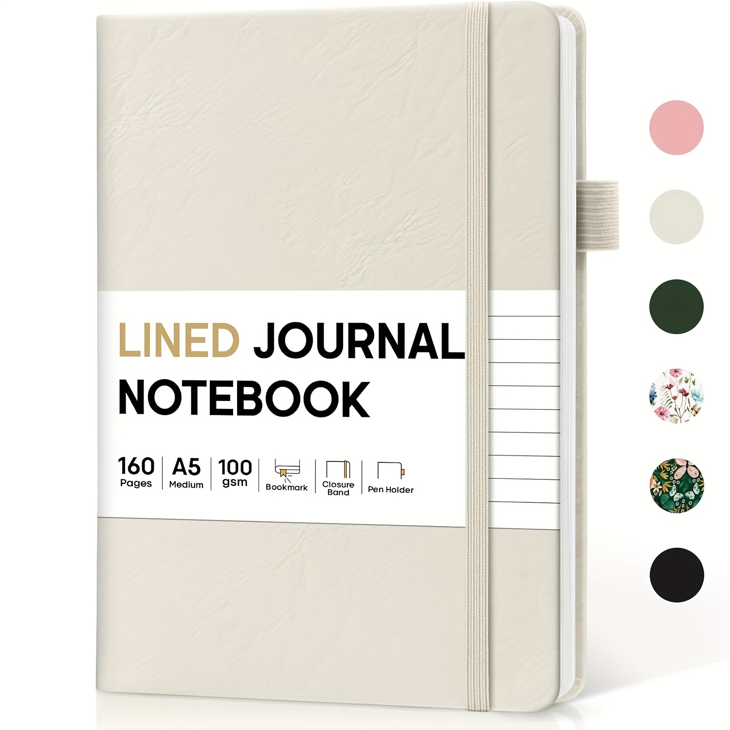 Leather Lined Journal Notebook, A5 College Ruled Writing Diary For Work And Note-taking, School Home Supplies, 160 Pages, Black