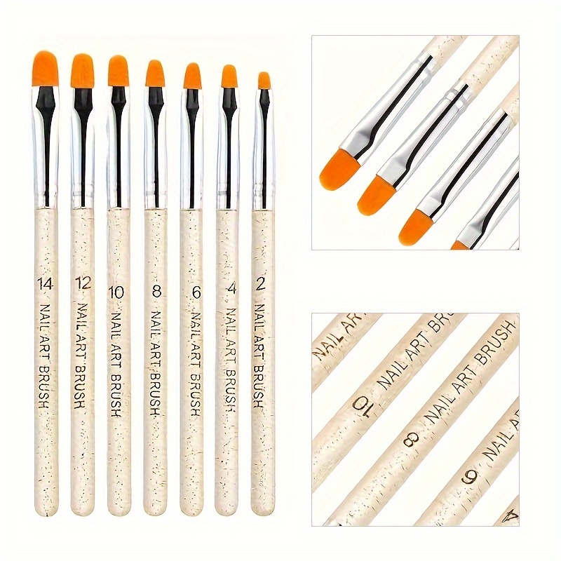 

7-piece Nail Art Brushes Set - Premium Acrylic Uv Gel Painting Pens With Transparent Sequined Handles, Round Tip, Rust-resistant Aluminium, Delicate Nylon Wool – Unscented Manicure Detailing Tools