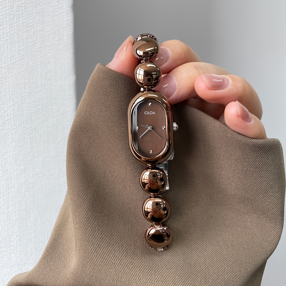 TEMU 2026 New Oval Beaded Bracelet Watch Exquisite Light Luxury Atmosphere Full Ladies Daily Dating Versatile Wristwatch