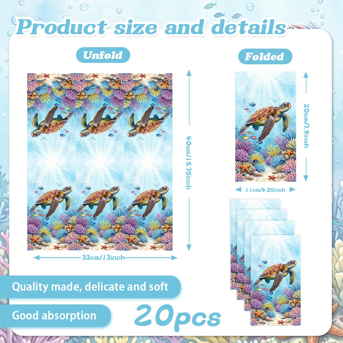TEMU Sea Turtle Coral Theme Party Napkins Dinner Tissues Lunch Tissues Suitable For Gatherings Birthday Parties Table Decoration
