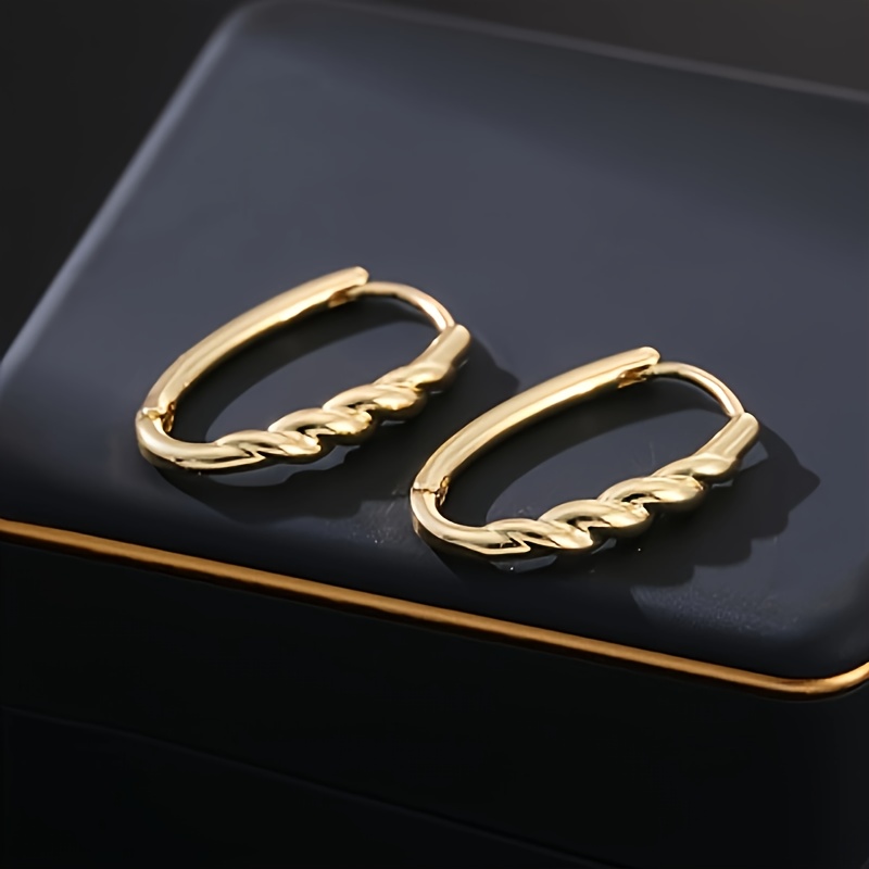 Vintage Twisted Rope Copper Earrings Geometric Oval Studs Nickel Plating