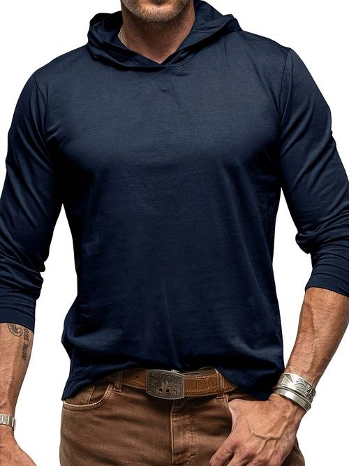 solid color mens long sleeved t shirt hooded bottoming shirt european and american mens casual tops sports outdoor hoodie fall and winter models