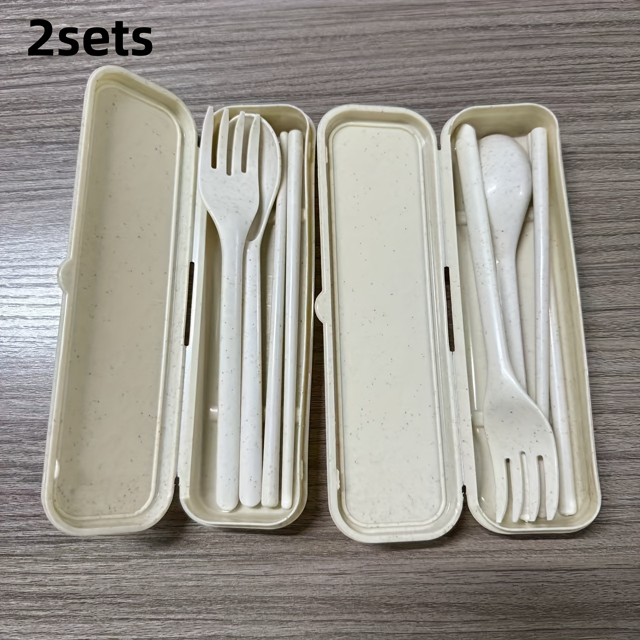 2 sets weizenstroh einweggeschirr - tragbare rechteckige teller mit gabeln, löffeln & stäbchen, polka-dot-design, leicht &   für studenten, reisen, feiertage (halloween, weihnachten, ostern, thanksgiving) - geschenkidee, reiseutensilien, schüler-essentials, stylisches  , kompakte essenswaren, wiederverwendbares geschirr, outdoor-essen, geschenkidee für feiertagskäufer (wiederverwendbare alternative zu kunststoff/ einweg) -  es weizenstroh-geschirr, tragbar 0