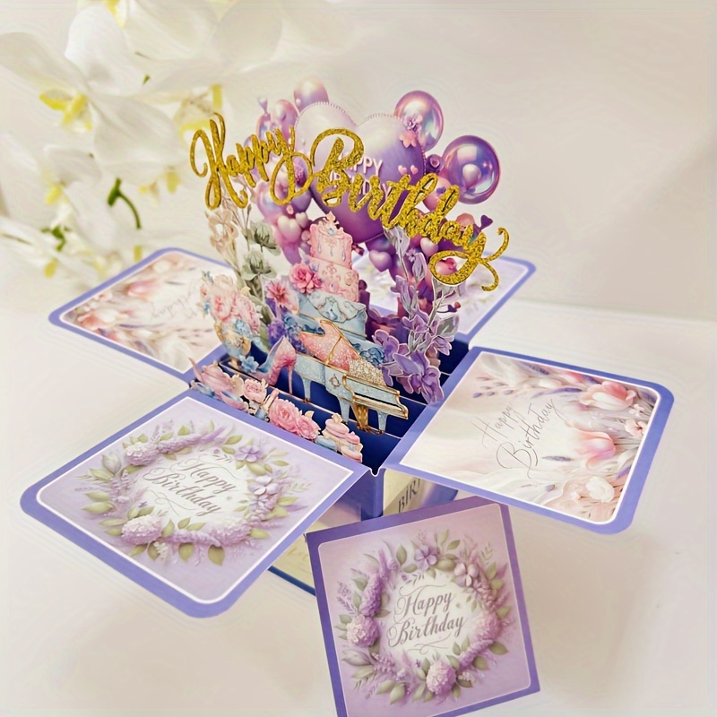 

3d Pop-up Birthday Greeting Card With And Envelope, Floral Pattern, Cartoon Theme, Customizable Personalized Celebration Message, Paper Craft With Special Cut-out Design For Any Recipient