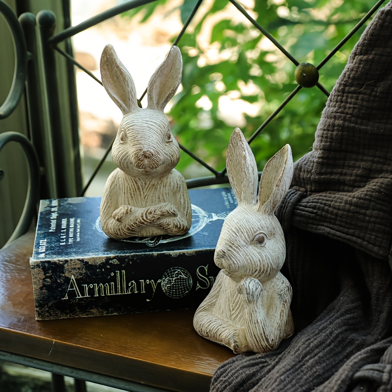 

2pcs Vintage Distressed Resin Rabbit Set - Easter Decor For Outdoor Balcony, Rustic Garden & Yard Accents, Rabbit Decor, , Garden Ornaments, Letter Animals Theme