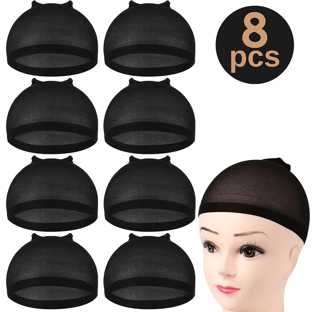 

8-pack Unisex Adult Hair Toppers, Nylon For Wig Making, Non-slip Lace Front Hairline Caps