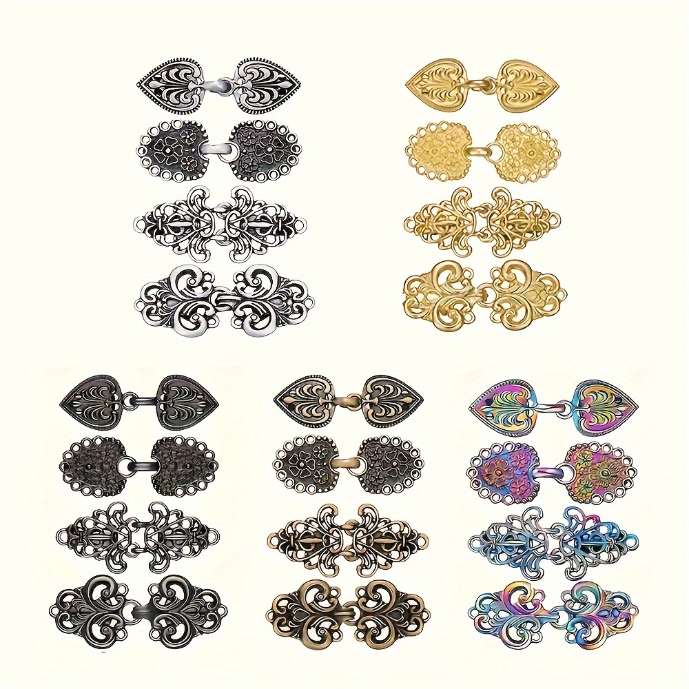 

4-piece Vintage Sweater Shawl Clips With Floral Patterns - Versatile Cardigan Collar & Dress Brooch Pins For Women And Girls, Assorted Colors