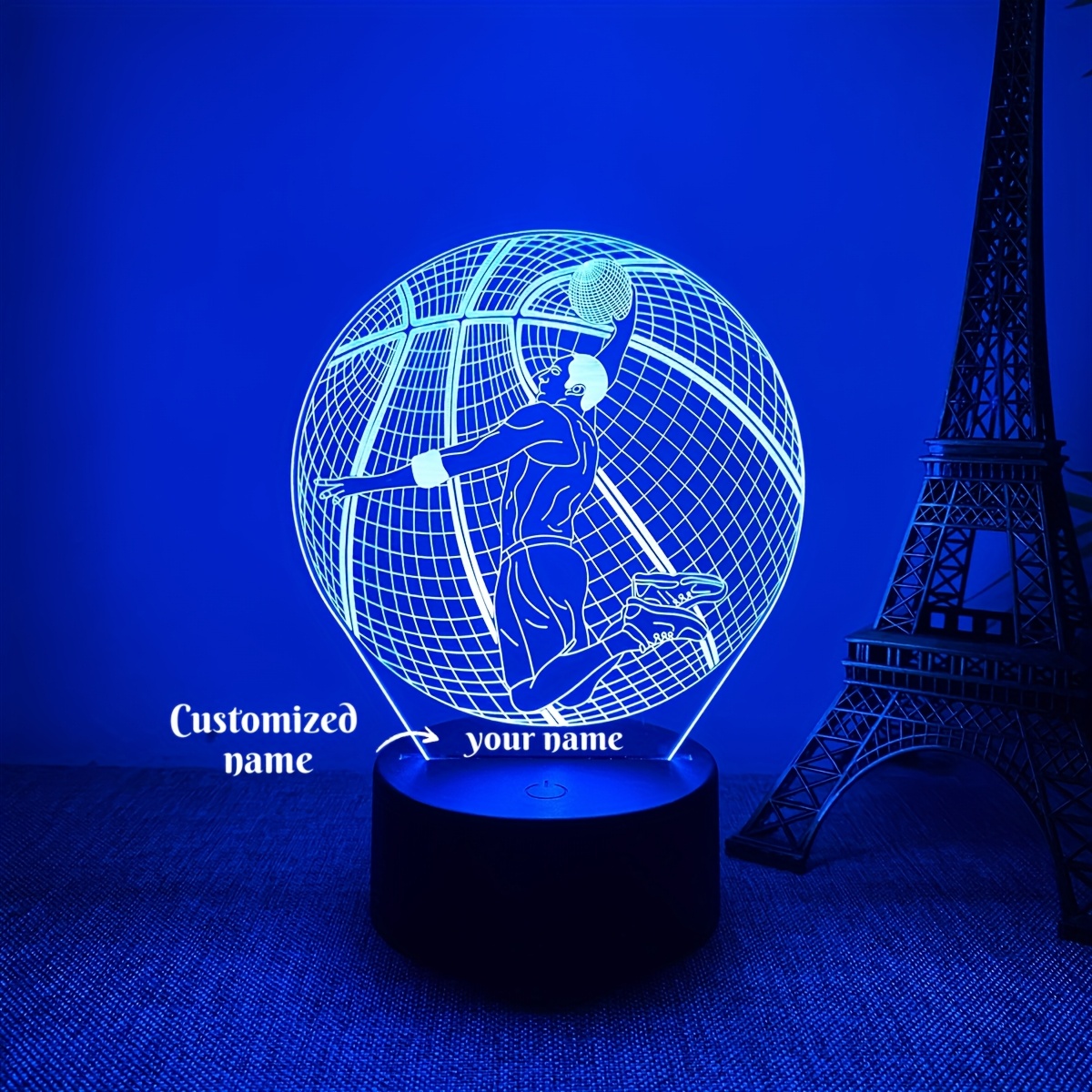 TEMU 1pc Customizable Text Name Creative Basketball 3d Night Color Changing Decoration Room Atmosphere Gift For Basketball Lovers As Holiday Birthday