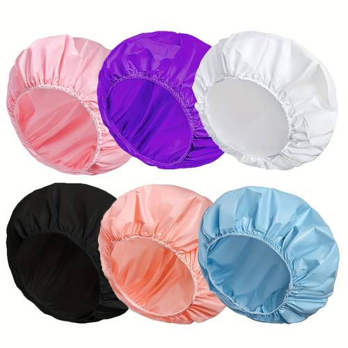 adorable polka dot shower caps in packs of 1 3 6 or 10 plastic reusable caps feature an anti slip design and an elastic band making them women in spas or salons are washable and ideal for long hair or braids