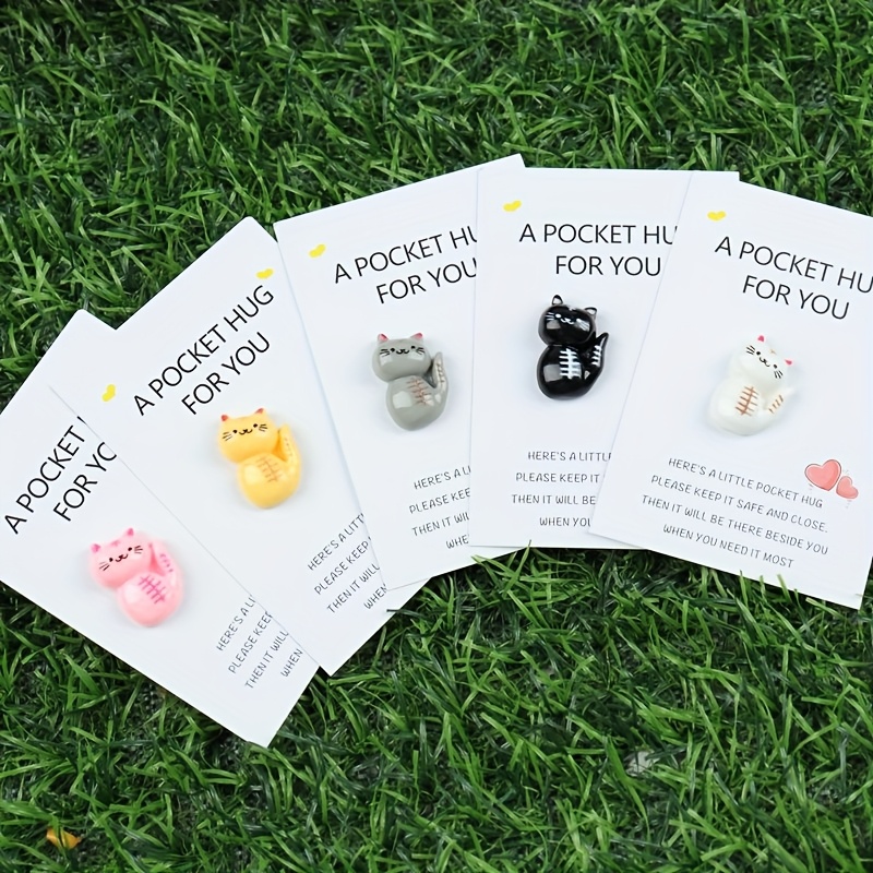 

5pcs, Pocket Hug Resin Cat Companion Card - Inspirational Gift , Birthday And Valentine's Day - Soothing Animal Theme, Encouragement For You | Inspiration Gift Ideas For Autumn And New Year