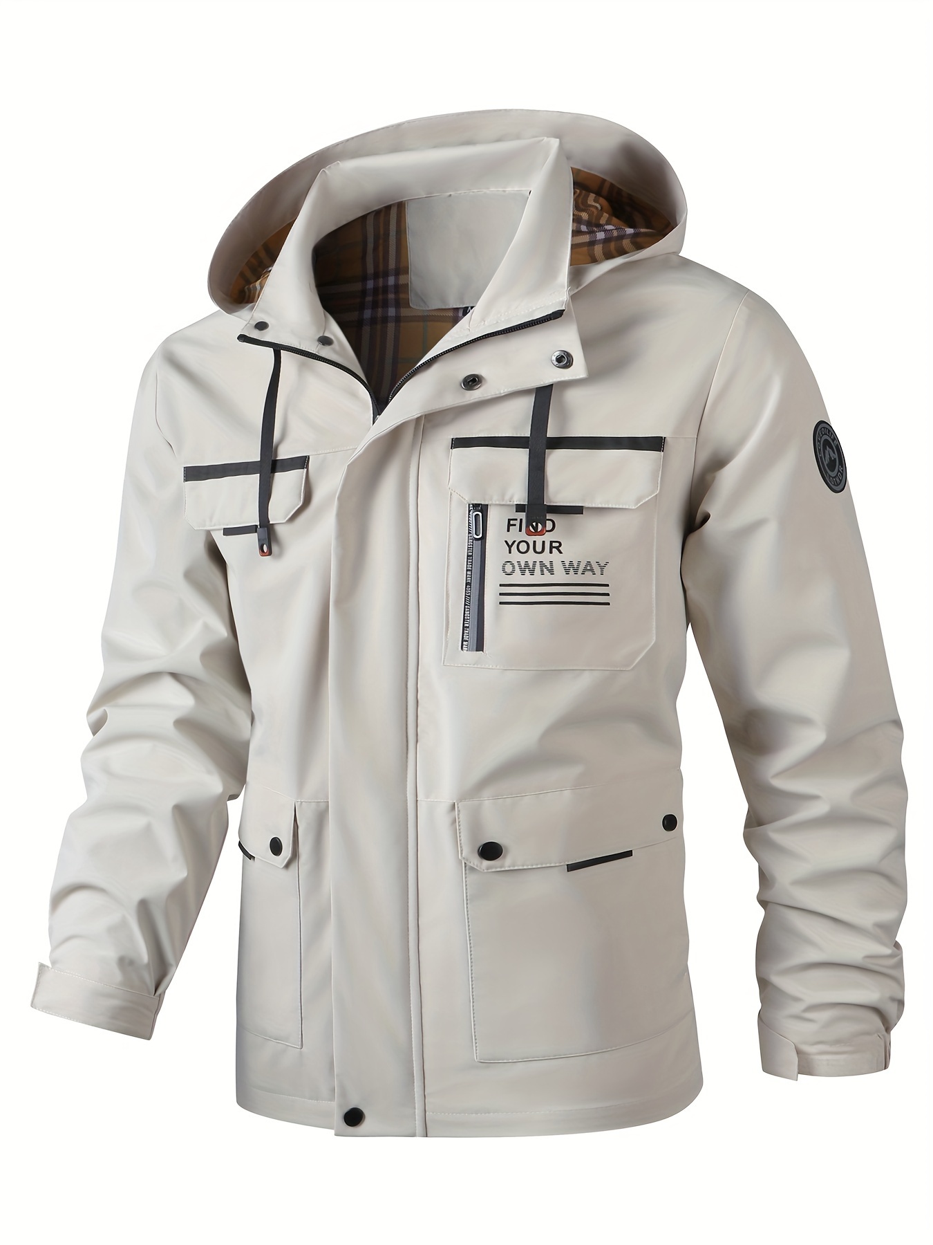 Men's Casual Hooded Windbreaker Jacket, Chic Multi Pocket Jacket For Spring Fall