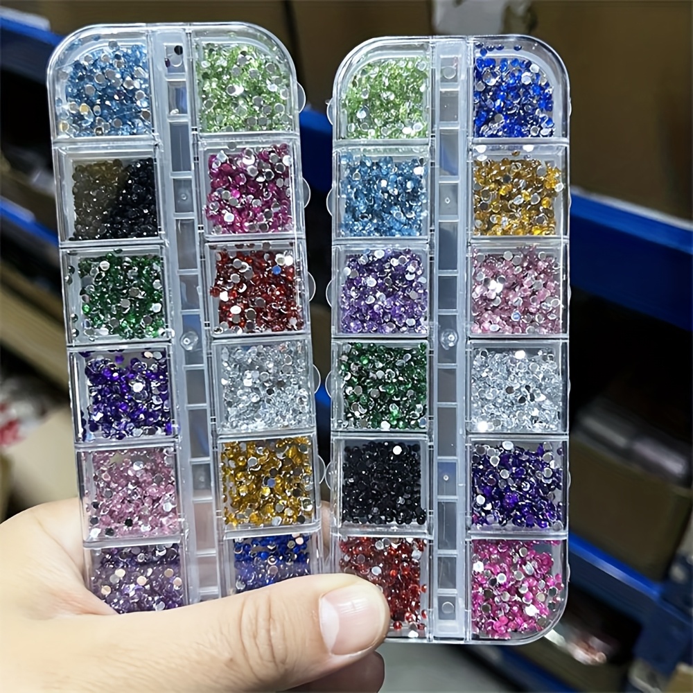 TEMU 1000pcs Of Assorted Colors Round Nail Glitter Diamonds Ss4-2mm In Pink, Blue, Green, And Purple For Manicure With Round Crystals