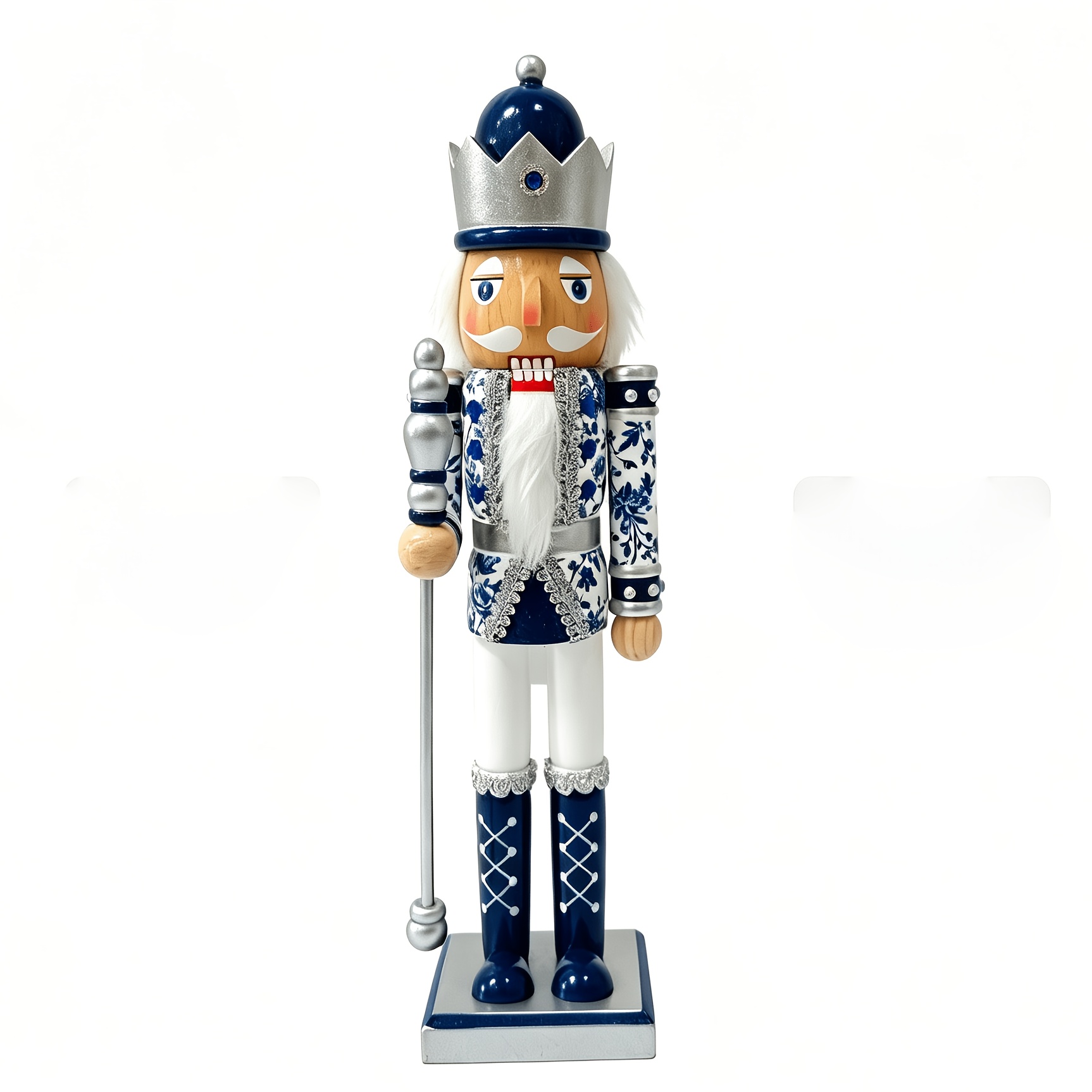 TEMU 14.96-inch Chinese Style Blue And White Porcelain Effect Pattern Christmas Nutcracker Nuts, 2 Styles Available; Wooden Holiday Decor, Gift For
