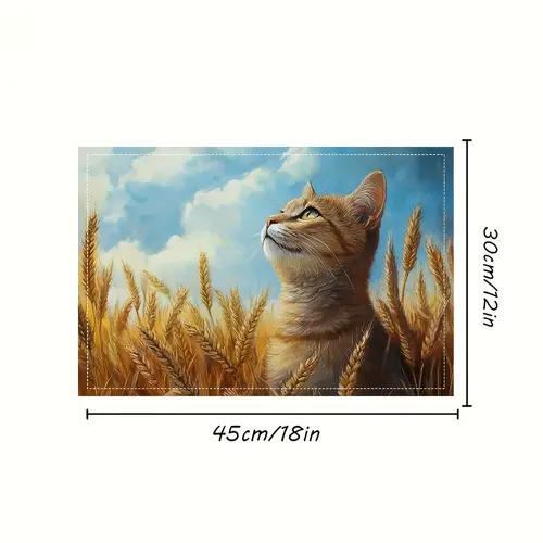 4pcs wheat field cat placemats fashion print pattern table mat for dining table kitchen party indoor holiday dinner parties and home decor table mats 12x18 inch cpd6740