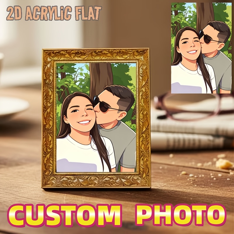 Image of 2d 1pc Mini Fridge Magnet, Photo Frame Shape, Custom Family, Couple, Friend Patterns. Suitable For Home And Office Decoration, Magnetic Message Board, Very Fun, And An Ideal Holiday Gift. Custom Gift